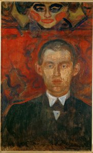 Edvard Munch, självporträtt med kvinnlig mask (olja på trä) av Edvard Munch