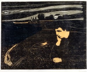 Evening, Melankoli: On the Beach (Abend, Melancholie am Strand) (träsnitt) av Edvard Munch