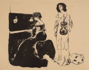 Violinkonsert. Eva Mudocci (fiol) och Bella Edvards. 1903 av Edvard Munch