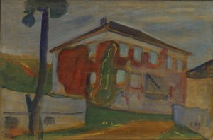 Hus med Red Virginia Creeper, ca 1900 (olja ombord) av Edvard Munch