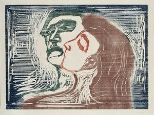 Huvud mot huvud (man och kvinna som kysser varandra) av Edvard Munch
