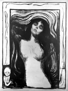 Madonna, litografi av Edvard Munch tillägnad Dr Bucher. av Edvard Munch