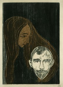 Manshuvud i kvinnligt hår av Edvard Munch