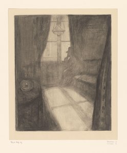 Man i en interiör som sitter vid fönstret Månsken. Night in Saint-Cloud (originaltitel) av Edvard Munch
