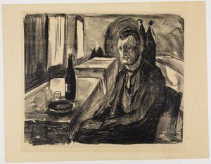 Självporträtt med vinflaska av Edvard Munch