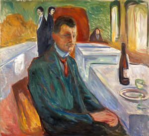 Självporträtt med en flaska vin av Edvard Munch