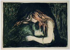 Vampire II (handkolorerad litografi) av Edvard Munch