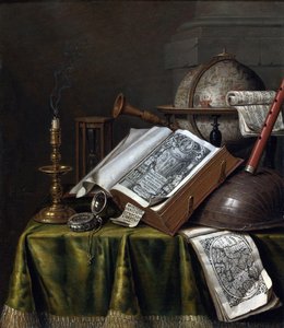 Vanitas Still Life av Edwaert Collier (1642-1708), - Olja på trä, 29x25,1 - Privat samling