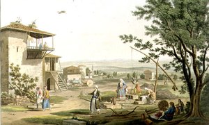 Larissa, skylt 29 från del 6 av "Views in Greece", graverad av Frederick Christian Lewis (1779-1856) pub. 1821 (akvatint)