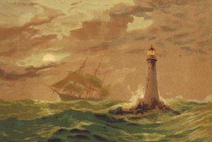Eddystone Lighthouse (färglitografi)