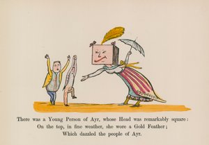 Det fanns en ung person från Ayr, vars huvud var anmärkningsvärt fyrkantigt (färgad gravyr) av Edward (after) Lear