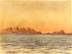 Sunset, Simons Bay, Sydafrika (wc på papper) av Edward Adrian Wilson