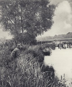Vid Eel-pot Bridge vid Leckford (svartvitt foto) av Edward Alfred Barton