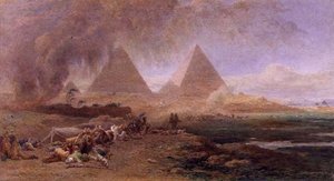 En husvagn övertagen av en sandstorm, Egypten (akvarell och gouache på papper)