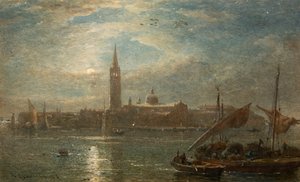 St Georgio i månskenet, Venedig (akvarell) av Edward Angelo Goodall