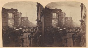Broadway in the Rain, troligen hämtad från 308 eller 310 Broadway, New York City, ca. 1860-talet.