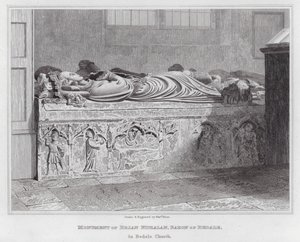 Monument över Brian Fitzalan, baron av Bedale, i Bedale Church (gravyr) av Edward Blore