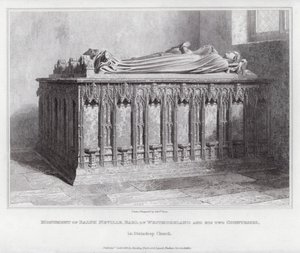 Monument över Ralph Neville, Earl of Westmoreland och hans två grevinnor, i Staindrop Church (gravyr)