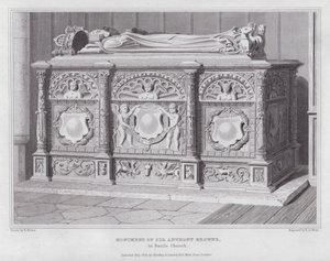 Monument över Sir Anthony Browne, i Battle Church (gravyr) av Edward Blore