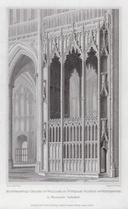 Monumentala kapell av William av Wykham biskop av Winchester, i Winchester Cathedral (gravyr) av Edward Blore