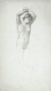 Stående kvinnlig akt med upplyfta armar av Edward Burne-Jones