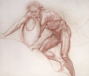 Man naken, studera för Hercules