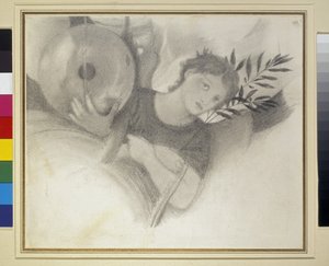 Studera för ett huvud i The Days of Creation, c. 1871 - 1875 (grafit och svart krita på benvitt papper) av Edward Burne Jones