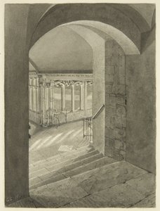 Ingång till Cloisters från Bristol Cathedral med Edward Birds grav (penna och akvarell på papper)