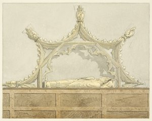 Tomb of Abbot Newland, i Bristol Cathedral (penna och akvarell på papper) av Edward Cashin