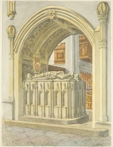 Tomb of Robert Fitzharding, död 1170, i Bristol Cathedral (penna och akvarell på papper) av Edward Cashin