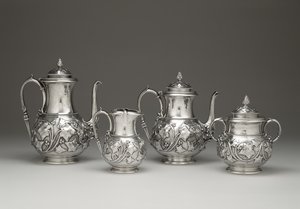 Kaffe- och teservering, c. 1856-1859 (silver och elfenben) av Edward Chandler Moore