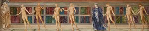 Pilgrimen i ledighetens trädgård - Studie av nio figurer, ca 1874 (akvarell) av Edward Coley (studio of) Burne Jones