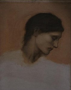 En studie av ett flickhuvud (olja på duk) av Edward Coley Burne Jones