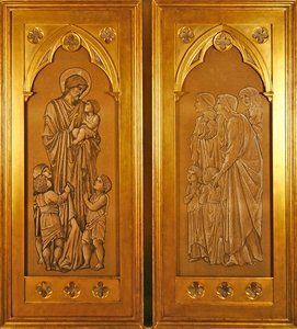 Kristus välsignar de små barnen och kvinnor som för barn till Kristi närvaro (svartvita krita på papper) av Edward Coley Burne Jones