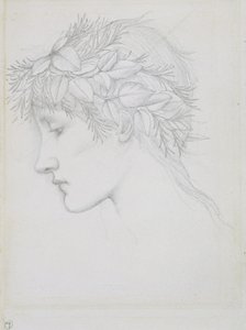 Huvud krönt med löv, ca 1897 (blyerts på papper) av Edward Coley Burne Jones