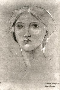 Head of a Girl, ca 1893-96 (krita med förhöjning på brunt veläng) (s/v foto) av Edward Coley Burne Jones