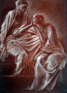 Studie av kvinnofigurer (röd och vit krita på papper) av Edward Coley Burne Jones