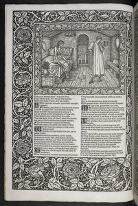 "The Works of Geoffrey Chaucer nu nytryckt med bilder designade av Sir Edward Burne-Jones" av Edward Coley Burne Jones
