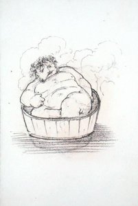 William Morris (1834-96) i ett badkar, från ett album med teckningar (penna på papper) av Edward Coley Burne Jones