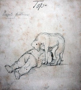 William Morris leker med sin hund, ca 1890 (penna på papper)