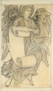 Ängel med rulla - figur nummer sju, 1880 (krita på papper) av Edward Burne Jones