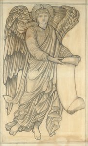 Ängel med rulla - figur nummer sex, 1880 (krita på papper) av Edward Burne Jones