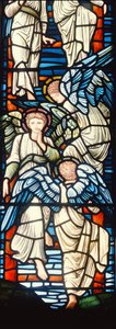 Änglar som klättrar och går ner, detalj av Jacobs Ladder målat glas detalj av 120160 av Edward Burne Jones