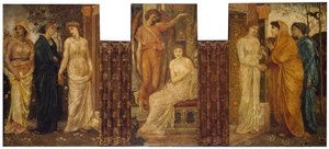 Amor och Psyche - Palace Green Murals - Psyches systrar besöker henne i Amors hus, 1881 av Edward Burne Jones