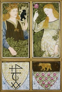 King Arthur and Queen Guinevere, Six Tile Panel tillverkad av Morris, Marshall, Faulkner & Co. (keramik) av Edward Burne Jones