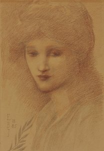 Porträtt av Laura Lyttelton, ny hyresgäst, med hennes ögon nedfällda, 1885