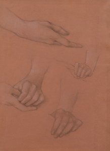Studies of Hands for the Portrait of Mary Gaskell (svartvit krita på papper) av Edward Burne Jones