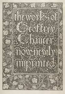 Titelsida, från The Works of Geoffrey Chaucer nu nytryckt, graverad av William Morris (1834-96) 1896 av Edward Coley after Burne Jones