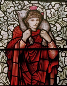 Wilden, All Saints, Morris & Co., Edward Burne-Jones, John Henry Dearle (1859-1932), The Good Shepherd, detalj, 1904, Louisa, Alfred, The Baldwins, Premiärminister, Methodist, Worcestershire, Arts & Cr
