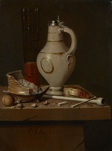 Stilleben med rökredskap och ölmugg, 1664